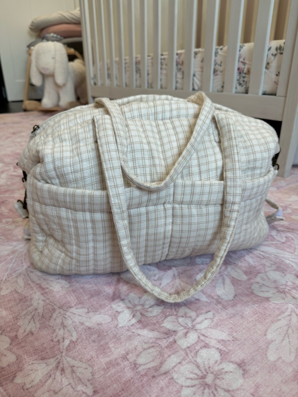 Quincy Mae Quilted Diaper Bag 100% Cotton - Picture 2 of 9